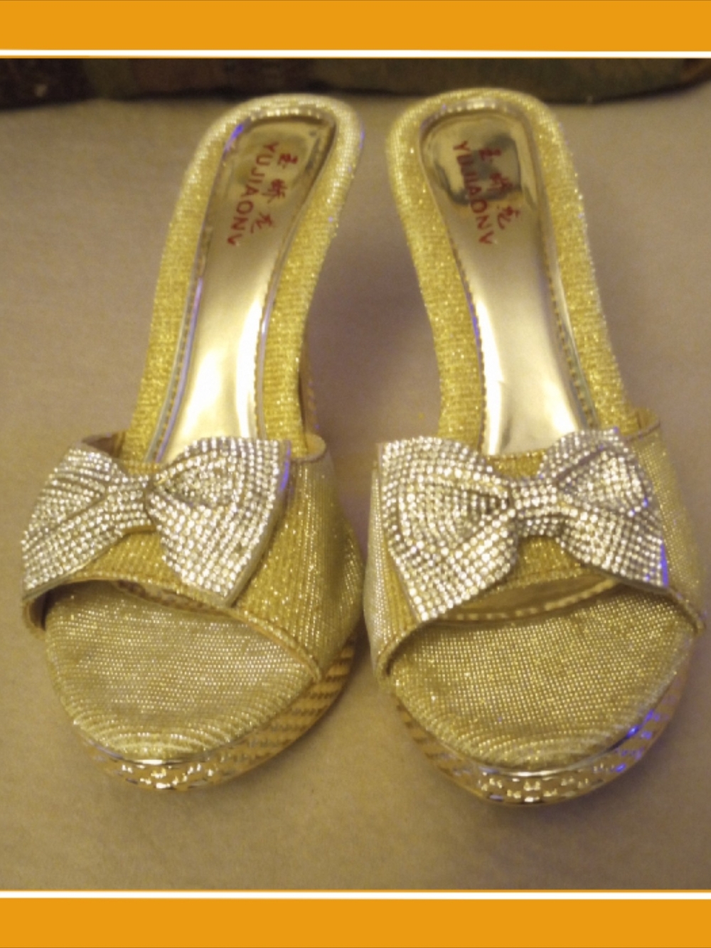Gold Bow Embellished Women’s Slide Heels - Unbranded